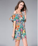 Flowers Printed silk crepe mini  dress